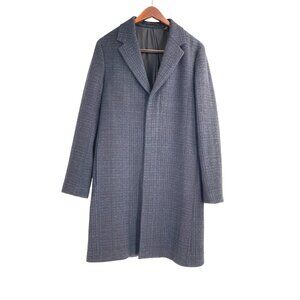 Theory Boucle Plaid Suffolk Coat Wool Blend Blue Black Mens Medium Winter Luxury